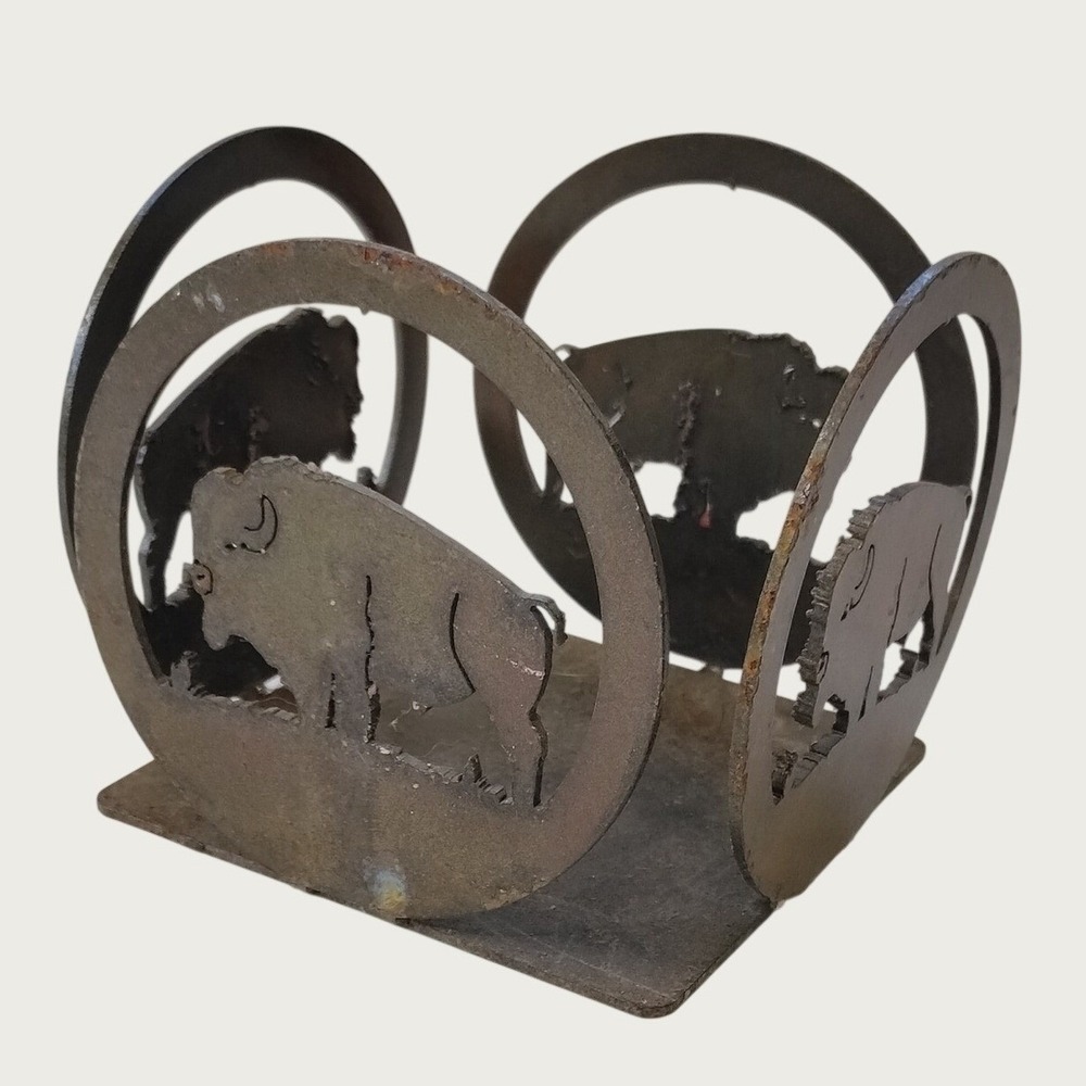 Rustic Metal American Bison Buffalo Silhouette Candle Holder Western Decor